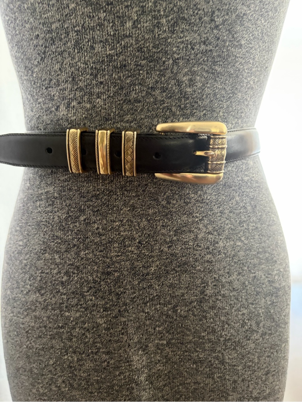 Vintage 1995 Brighton black leather gold-tone  belt
